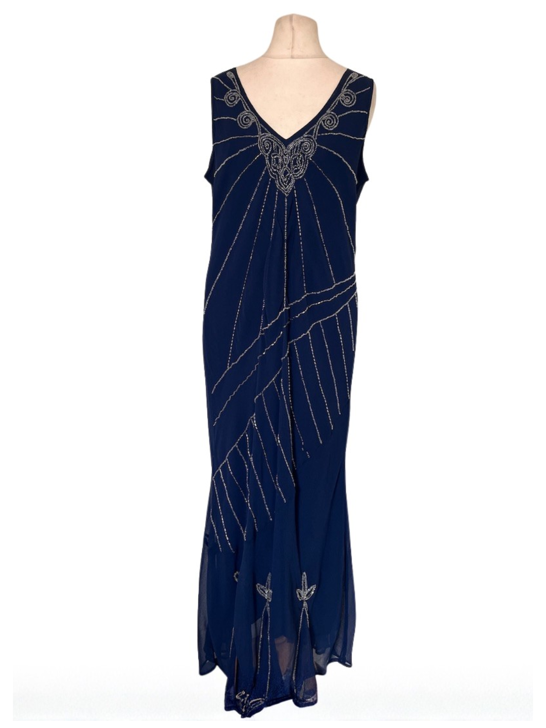 Blue Beaded Maxi Dress - size 16