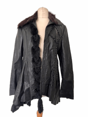 Black Leather Coat - size 14