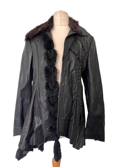 Black Leather Coat - size 14