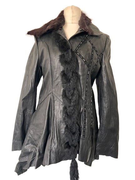 Black Leather Coat - size 14 - Image 2