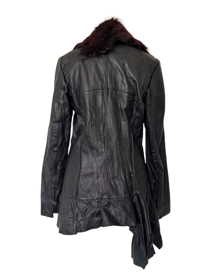 Black Leather Coat - size 14 - Image 3