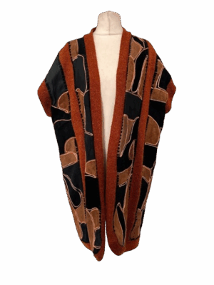 Patchwork Leather Longline Cardigan - size 16